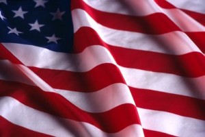 Closeup of the rippling flag of the USA.