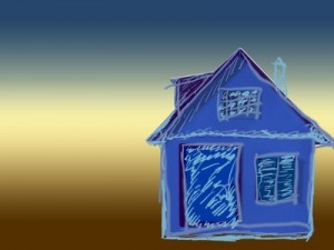 A crayon drawing of a house.