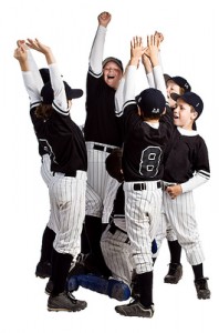 Jubilant team of rowdy baseball players.