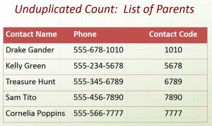 Sample list of parents, their phone numbers, and the unique code they've been assigned