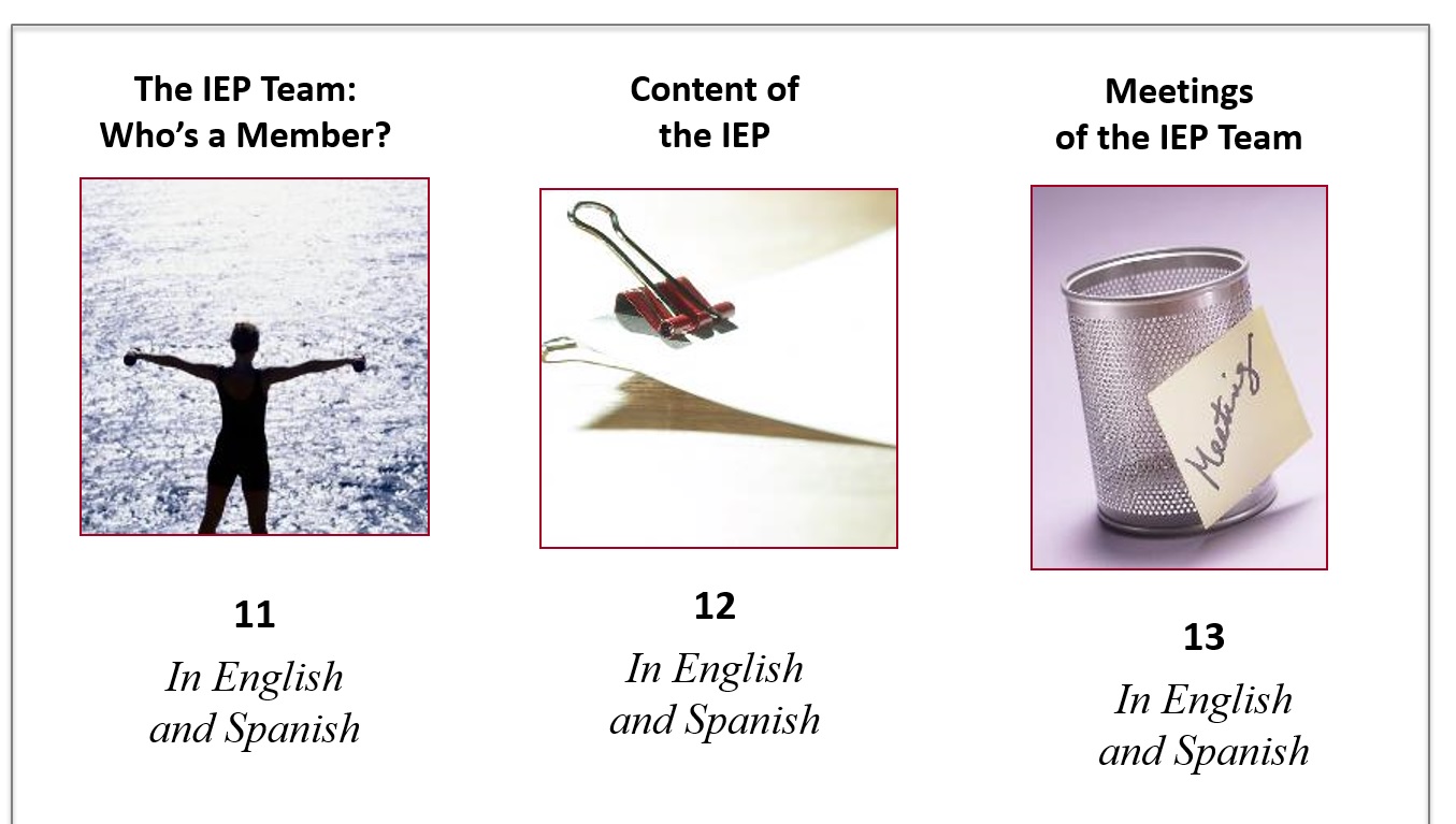 3 training modules on the IEP available: the IEP Team; Content of the IEP; and Meetings of the IEP Team