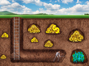 A worker digs a tunnel to get precious stones underground