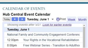 Screenshot of the Hub Event Calendar