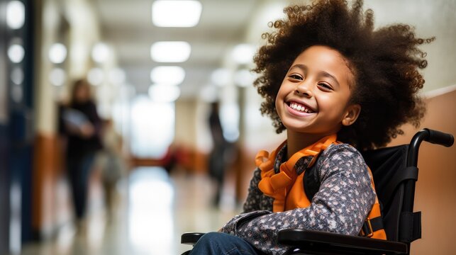 elementary school age girl in wheelchair