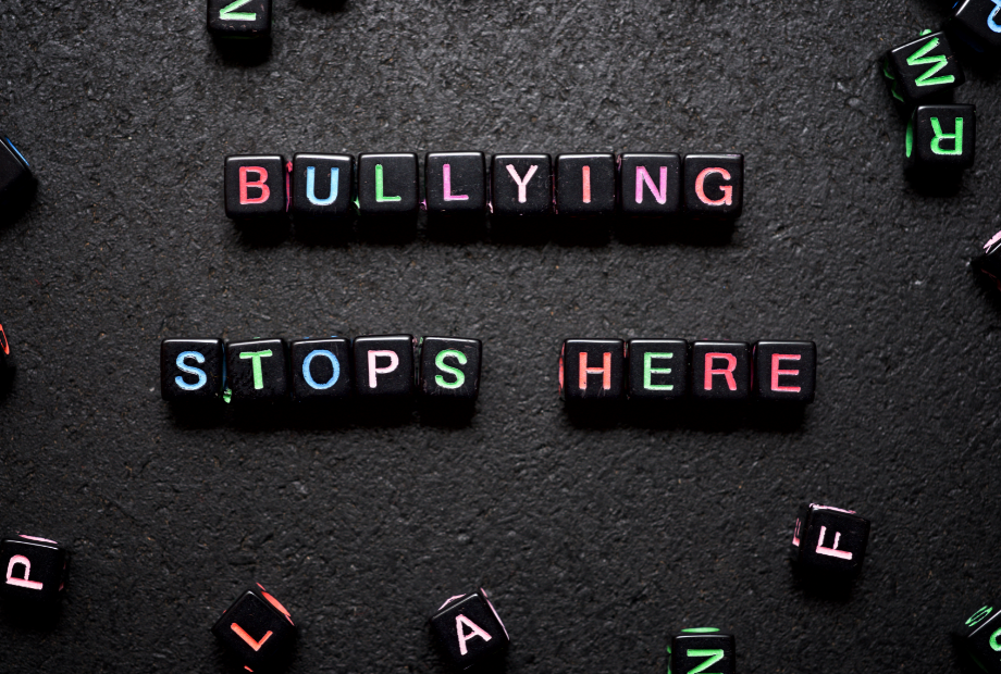 BullyingStopsHere Letter cubes spelling out bullying stops here.